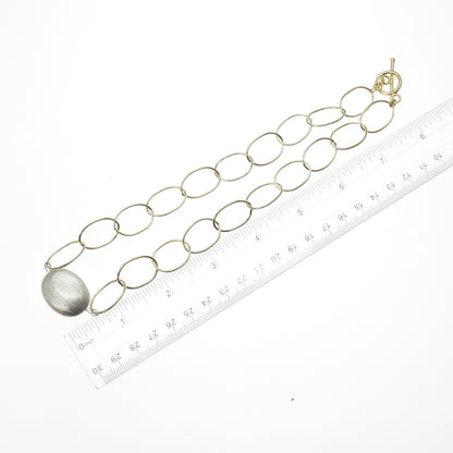 925 Sterling Silver 2-Tone Vintage Modernist Oval Chain Necklace 16"
