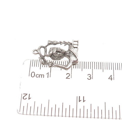 925 Sterling Silver Vintage Scottish Man w/ Snake & Thistle Mini Charm Pendant
