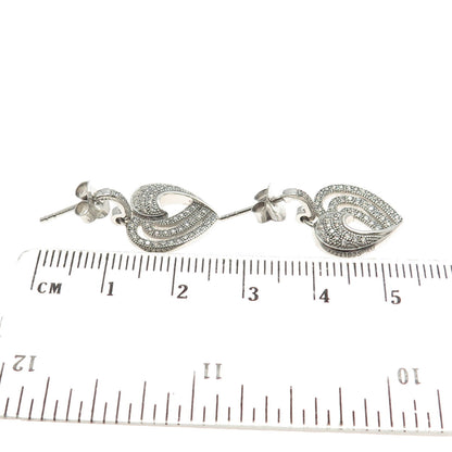 925 Sterling Silver Pave C Z Heart Dangling Earrings