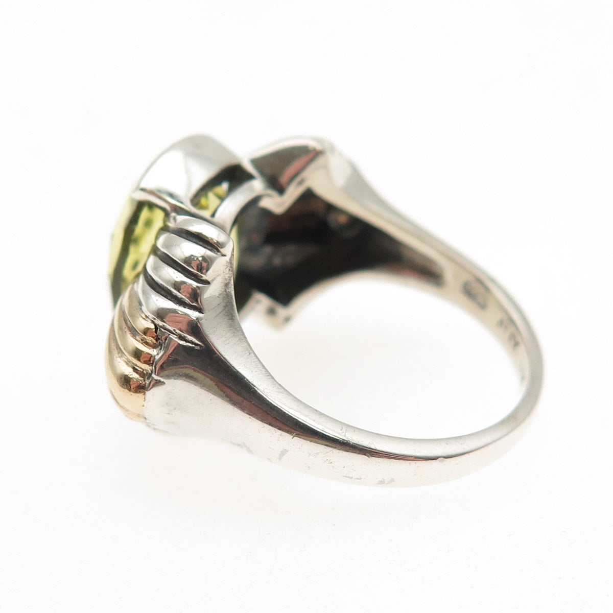 ALEX 925 Sterling Silver 14K Gold Vintage Real Peridot Modernist Ring Size 7