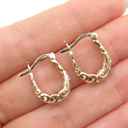 925 Sterling Silver Gold Plated Ornate Hoop Earrings