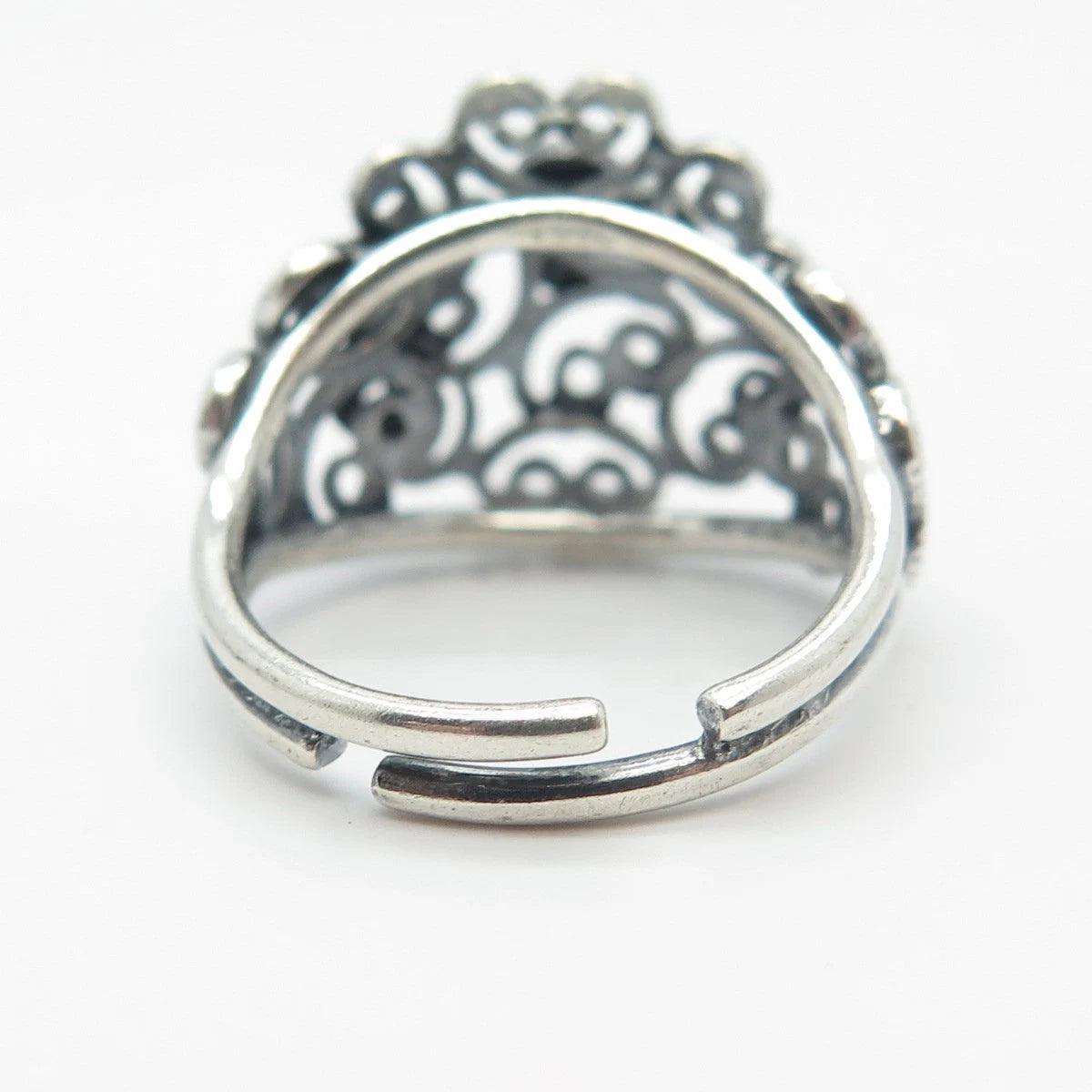 925 Sterling Silver Vintage Beau Swirl Heart Adjustable Ring Size 6