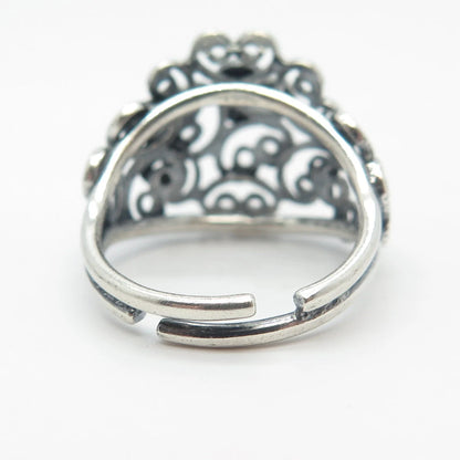 925 Sterling Silver Vintage Beau Swirl Heart Adjustable Ring Size 6