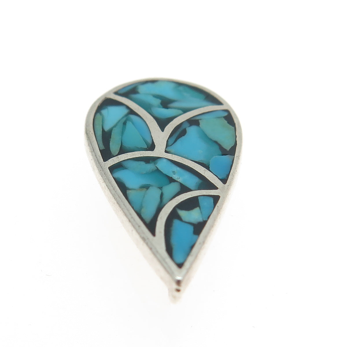 Old Pawn Sterling Silver Vintage Southwestern Turquoise Inlay Teardrop Pendant