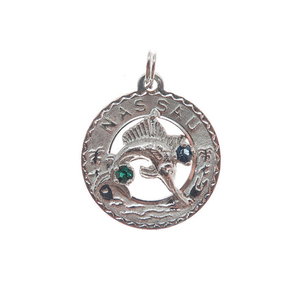 CREA 925 Sterling Silver Vintage Rhinestone Nassau Minimalist Charm Pendant