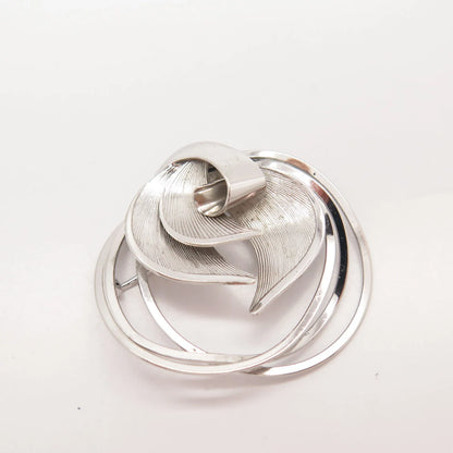 925 Sterling Silver Vintage Carl Art Leaf Striped Pin Brooch