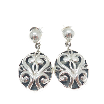 PLATELLA 950 Silver Vintage Floral Oval Dangle Earrings