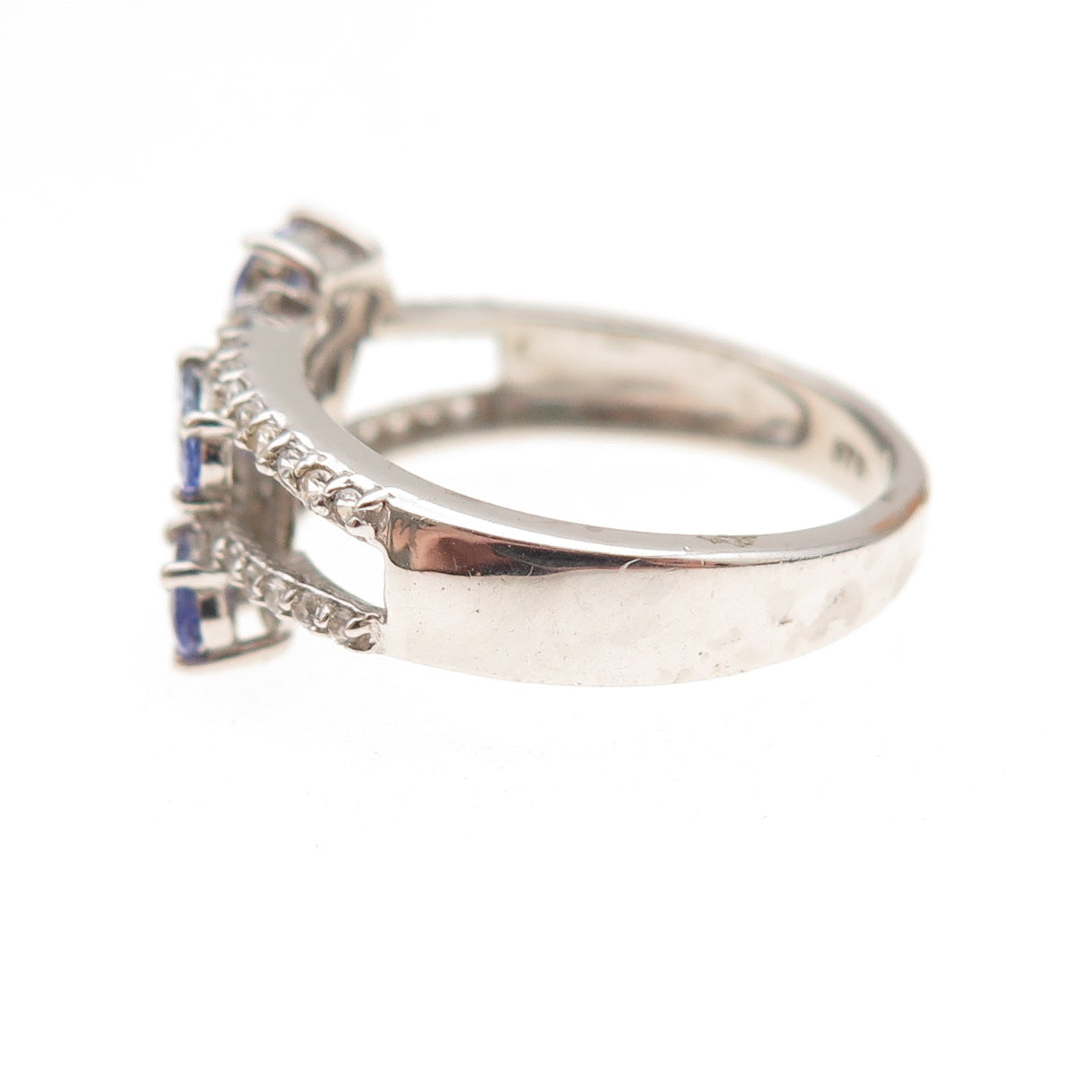 Chuck Clemency 925 Sterling Silver Real Tanzanite & White Topaz Ring Size 7.25