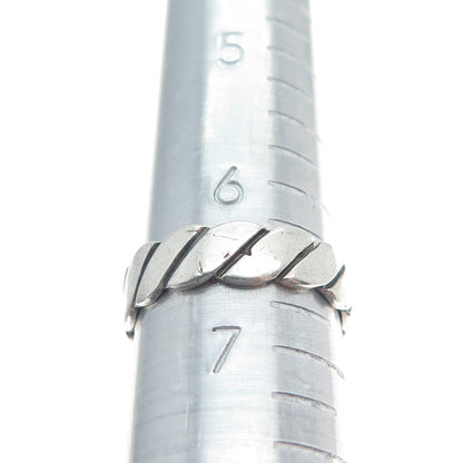 925 Sterling Silver Vintage Twisted Link All Around Band Ring Size 6.75