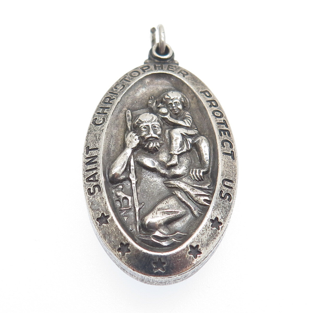 GORHAM Sterling Silver Antique St. Mary St. Christopher Slide Dual Sided Pendant