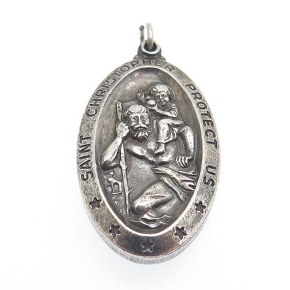 GORHAM Sterling Silver Antique St. Mary St. Christopher Slide Dual Sided Pendant