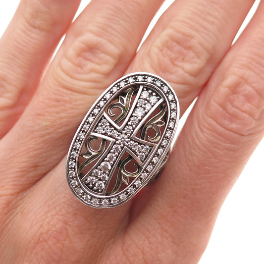 Kleo 925 Sterling Silver Vintage Round-Cut C Z Cross Oxidized Ring Size 9