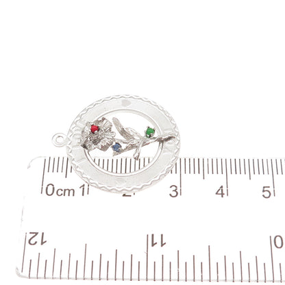 Elco 925 Sterling Silver Vintage Rhinestone I Love You Flower Charm Pendant