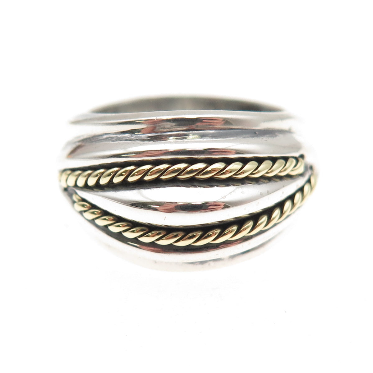 925 Sterling Silver 2-Tone Vintage Mexico Modernist Oxidized Ring Size 7.5