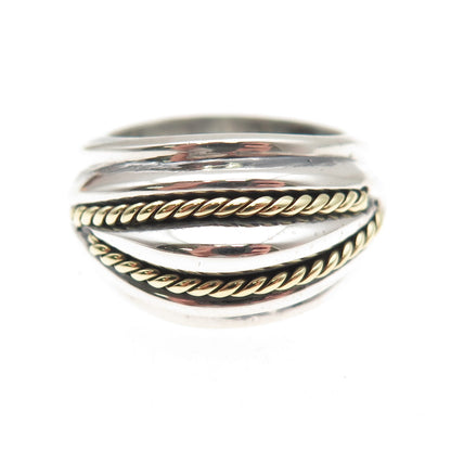 925 Sterling Silver 2-Tone Vintage Mexico Modernist Oxidized Ring Size 7.5