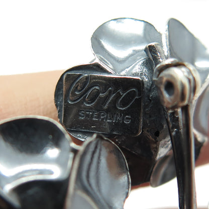 CORO 925 Sterling Silver Antique Art Deco Rose Flower Oxidized Pin Brooch