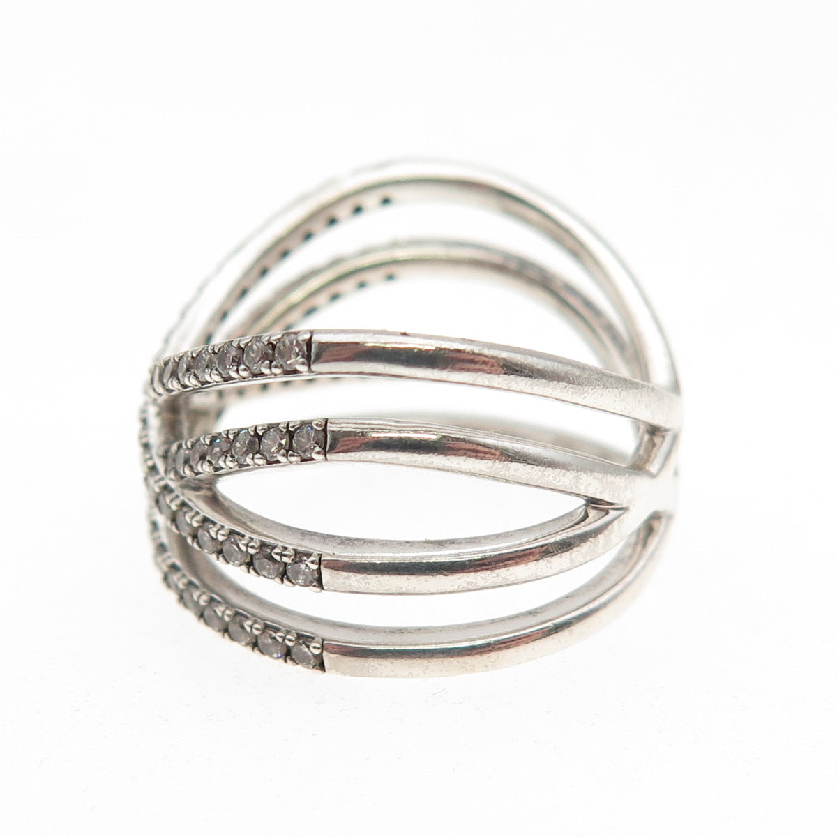 PANDORA 925 Sterling Silver Round-Cut C Z Cosmic Lines Ring Size 6.5