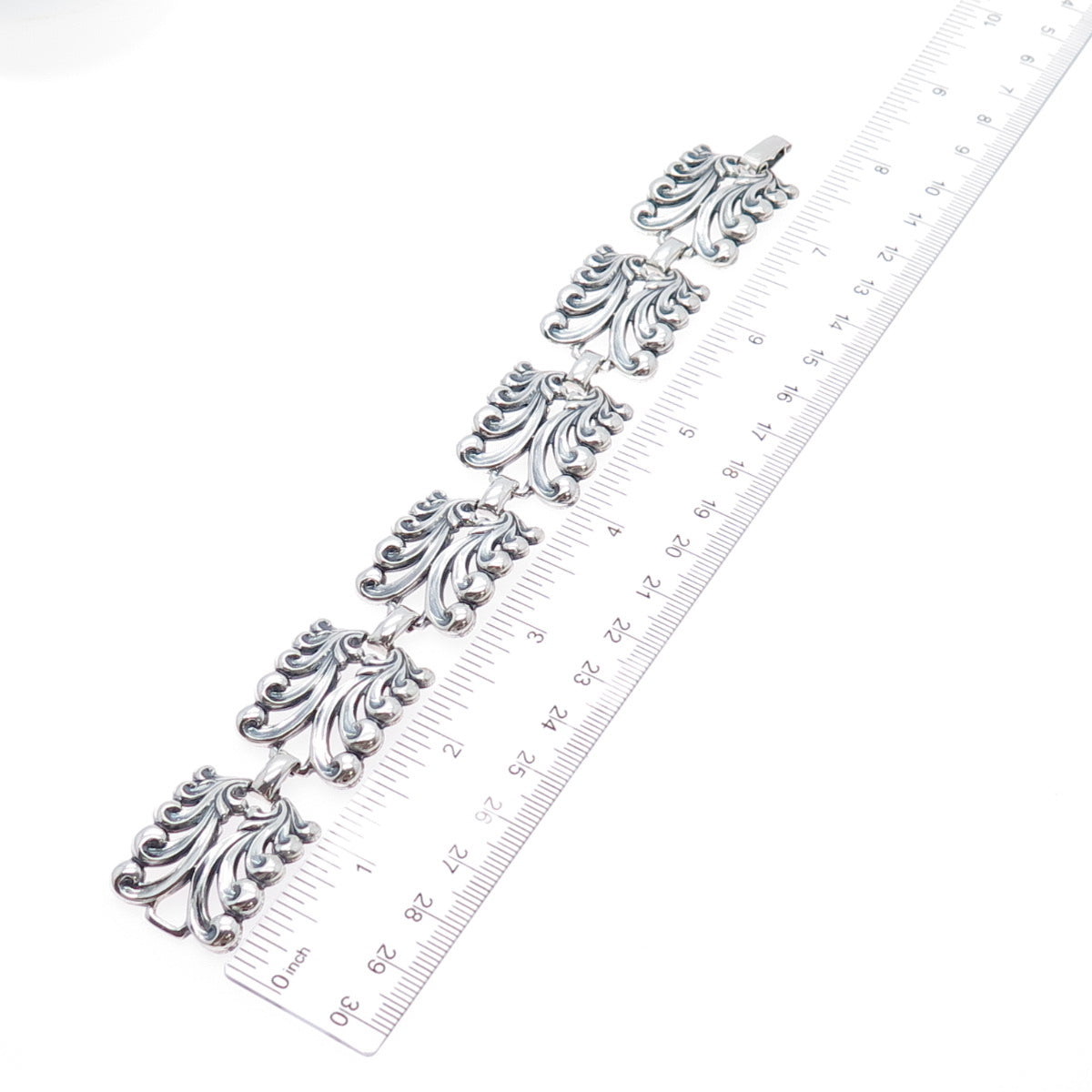 DANECRAFT 925 Sterling Silver Antique Floral Panel Link Oxidized Bracelet 7.75"