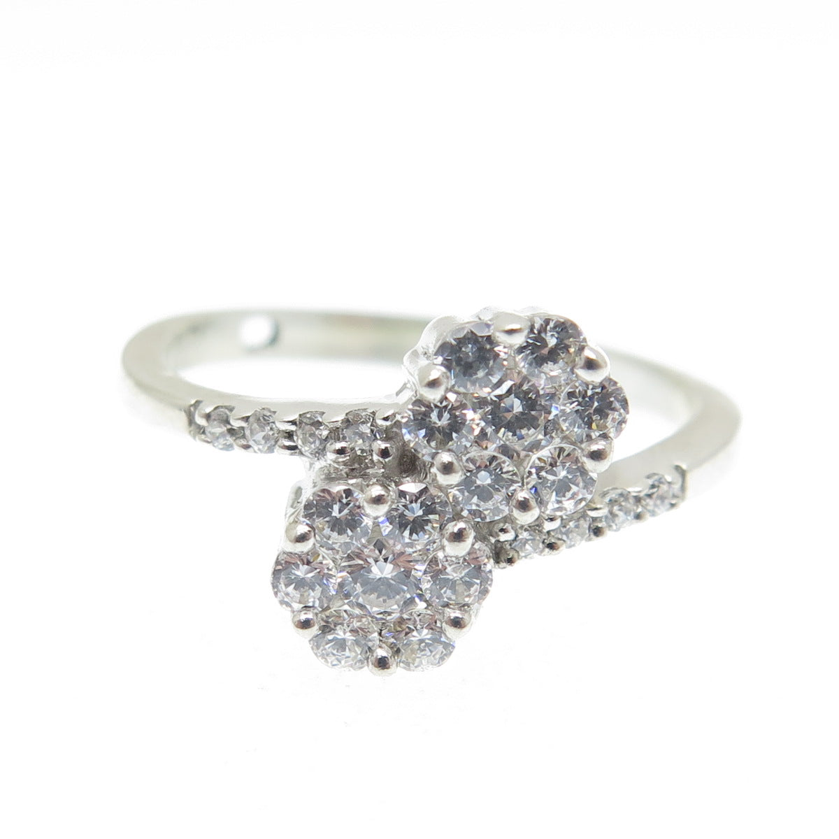 925 Sterling Silver Round-Cut Shaped C Z Bypass Ring Size 7.75