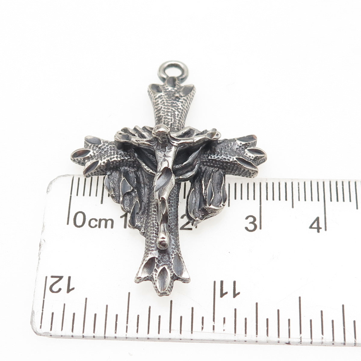 925 Sterling Silver Vintage Crucifix Cross Oxidized Pendant