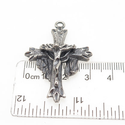 925 Sterling Silver Vintage Crucifix Cross Oxidized Pendant
