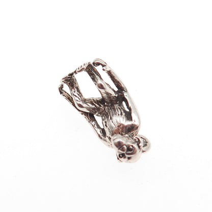 925 Sterling Silver Vintage Monkey Oxidized 3D Mini Charm Pendant