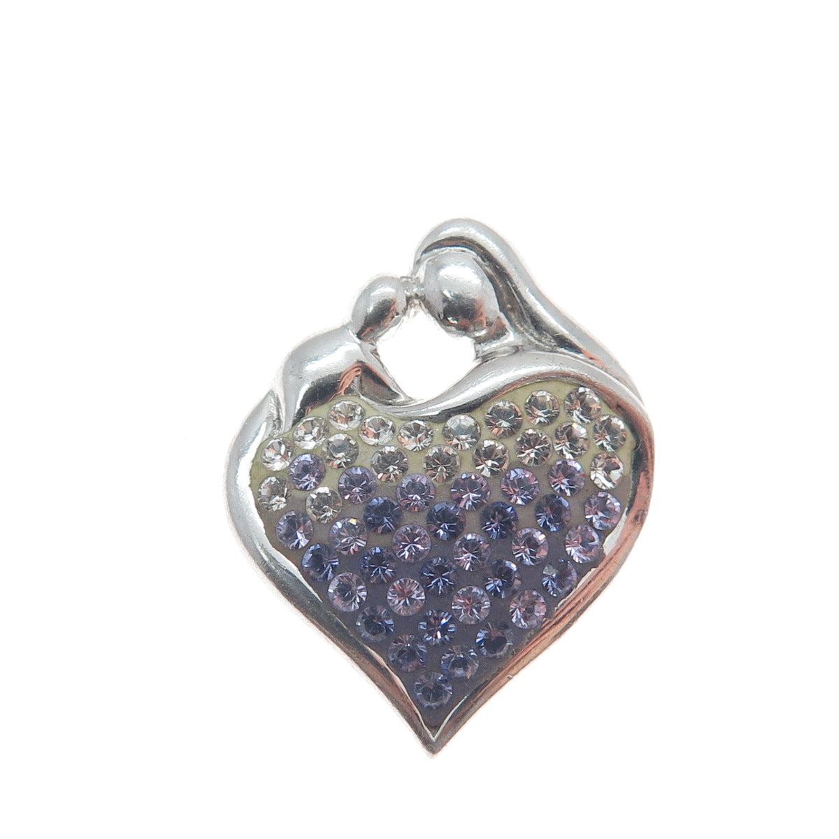 925 Sterling Silver Lavender & White Rhinestone Mom & Child Heart Charm Pendant