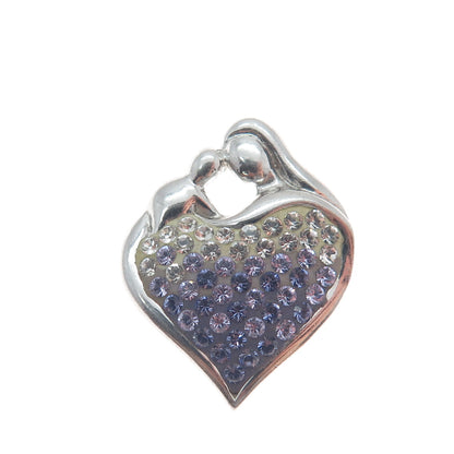 925 Sterling Silver Lavender & White Rhinestone Mom & Child Heart Charm Pendant
