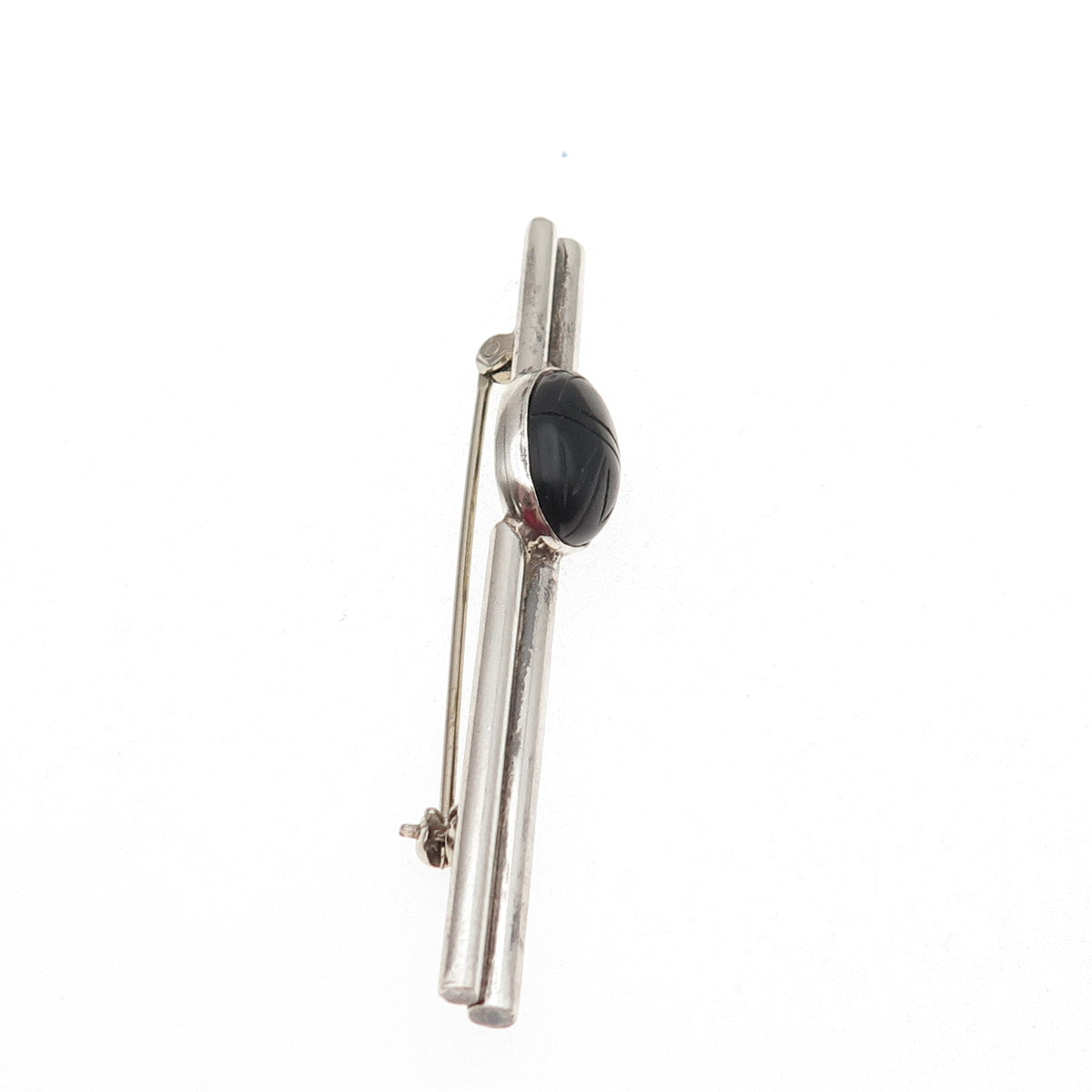 GFMW Great Falls Metal Works 925 Sterling Vintage Real Black Onyx Scarab Brooch