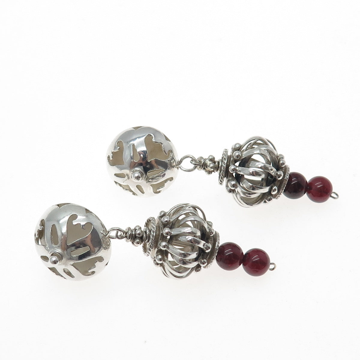 925 Sterling Silver Vintage Real Tourmaline Modernist Dangle Earrings