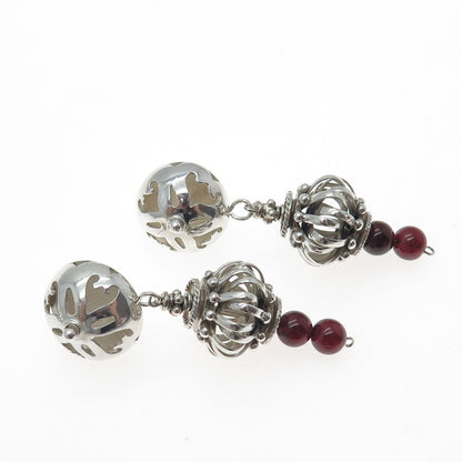 925 Sterling Silver Vintage Real Tourmaline Modernist Dangle Earrings
