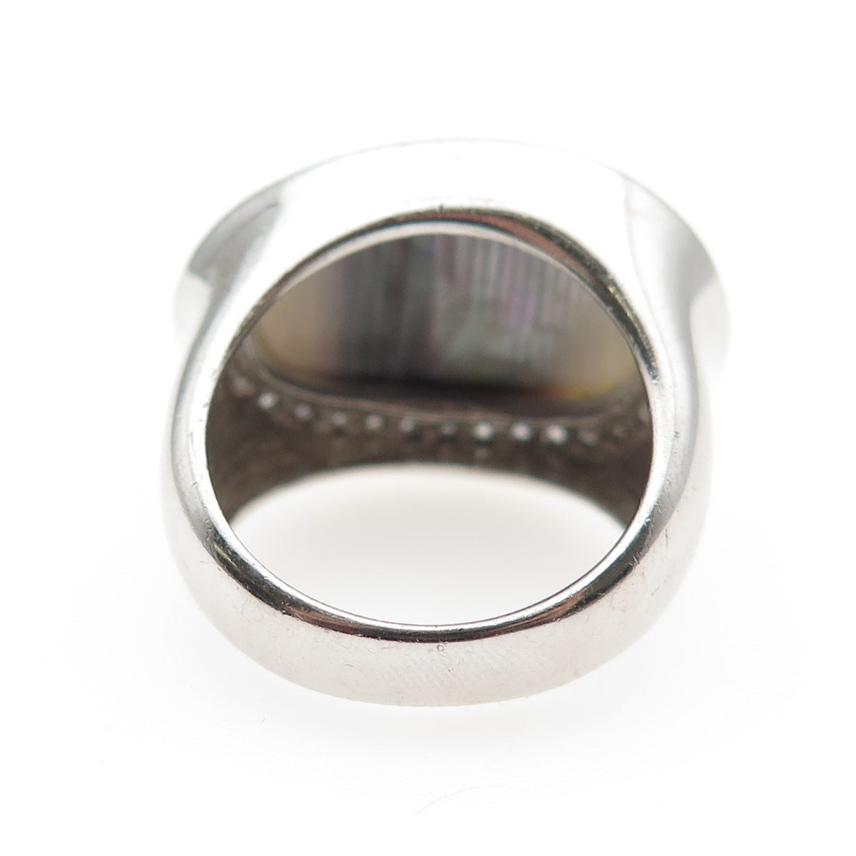 925 Sterling Silver Vintage Real Abalone Shell & C Z Modernist Ring Size 8