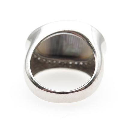 925 Sterling Silver Vintage Real Abalone Shell & C Z Modernist Ring Size 8