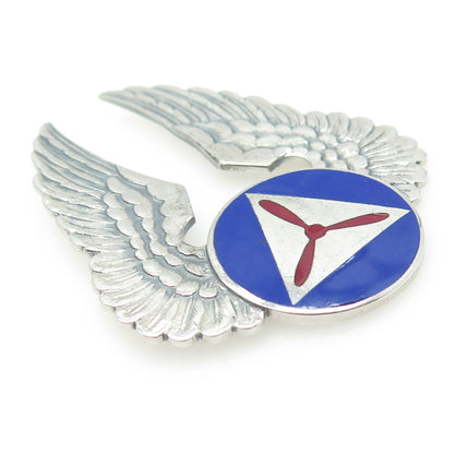 GEMSCO Sterling Silver Antique WWII Enamel Civil Air Patrol Officer Cap Brooch