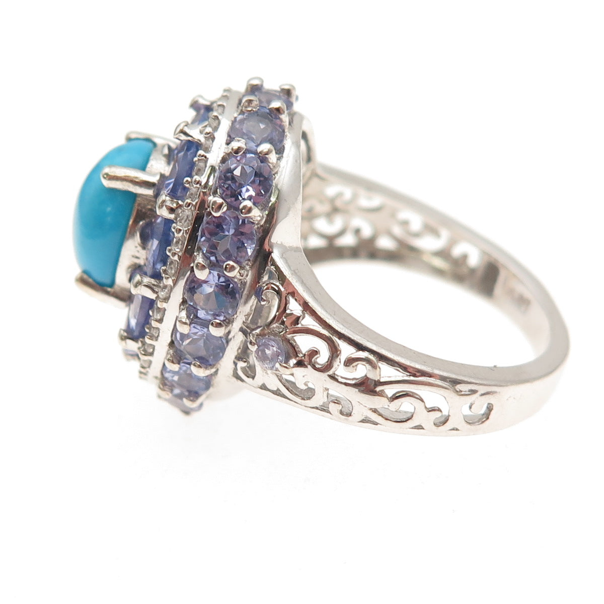 Chuck Clemency 925 Sterling Silver Real Turquoise Tanzanite Topaz Ring Size 8.25