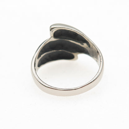 925 Sterling Silver Vintage Modernist Ribbed Bypass Oxidized Ring Size 9.25