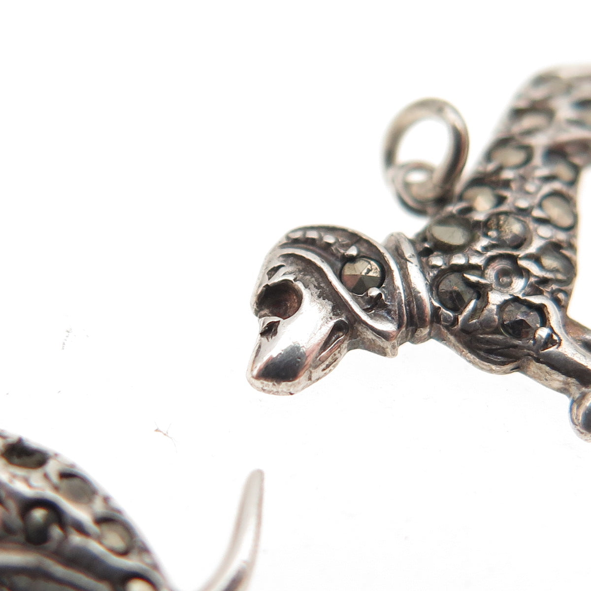 Sterling Antique Ruby Marcasite Dog Monkey SET of 2 Pendants (missing 4 stones)
