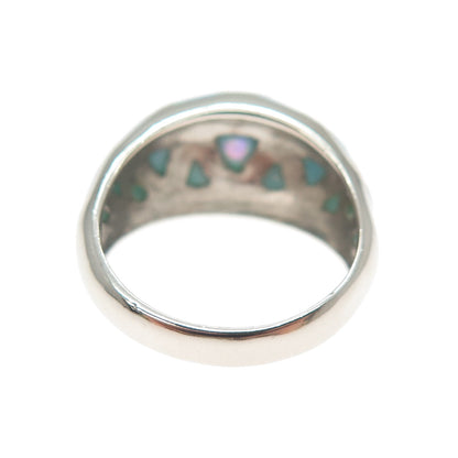 FD FELICIA DESIGN 925 Sterling Silver Vintage Real Opal Dome Ring Size 9.25