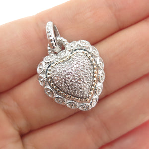 925 Sterling Silver & 14K Gold Real Round-Cut Diamond Heart Charm Pendant
