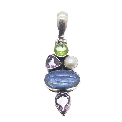 925 Sterling Silver Vintage Real Pearl Peridot Sapphire Amethyst Gem Pendant