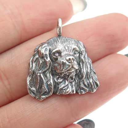 925 Sterling Silver Vintage Cocker Spaniel Dog Oxidized Charm Pendant