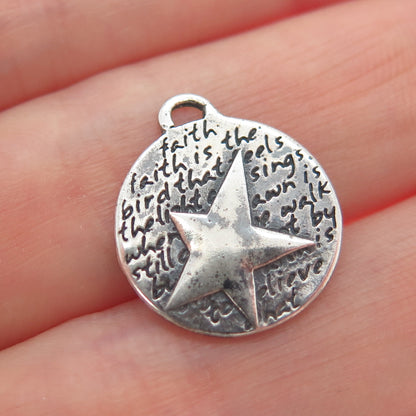 950 Silver Vintage Star Round Oxidized Minimalist Charm Pendant