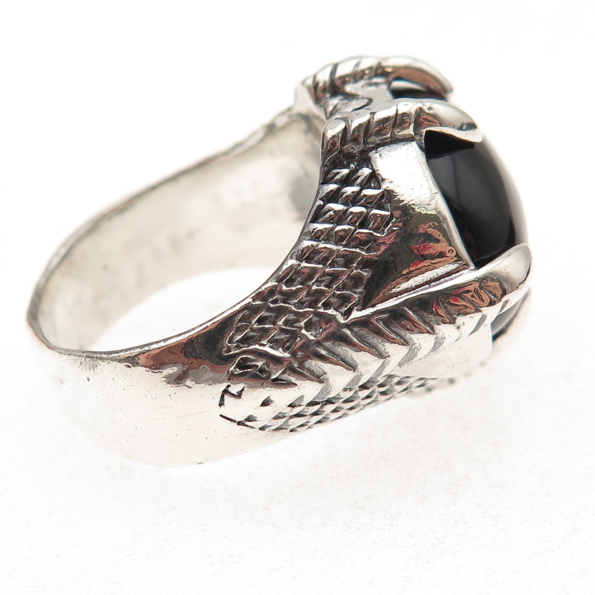 925 Sterling Silver Vintage Real Black Onyx Dragon Claw Oxidized Ring Size 10.25