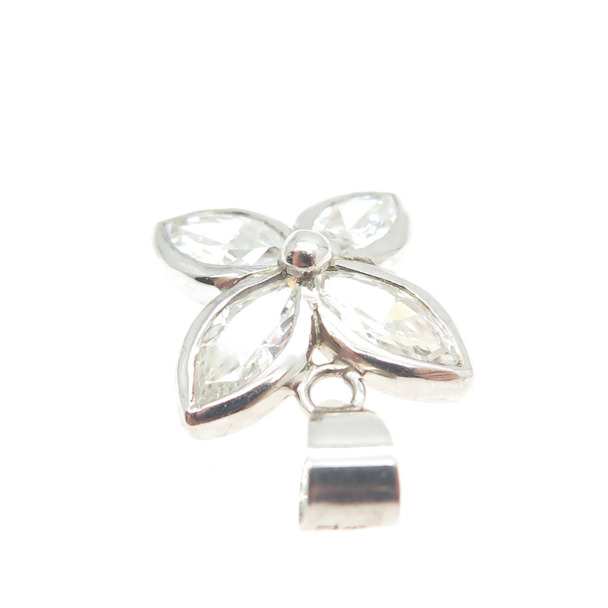 HAN 925 Sterling Silver Marquise-Cut C Z Flower Pendant