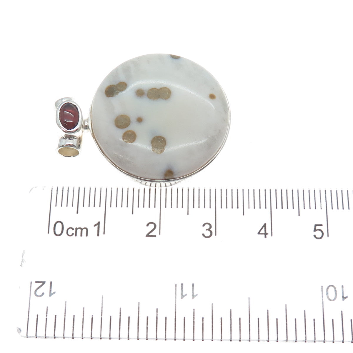 925 Sterling Silver Vintage Real Agate & Red Garnet Modernist Slide Pendant