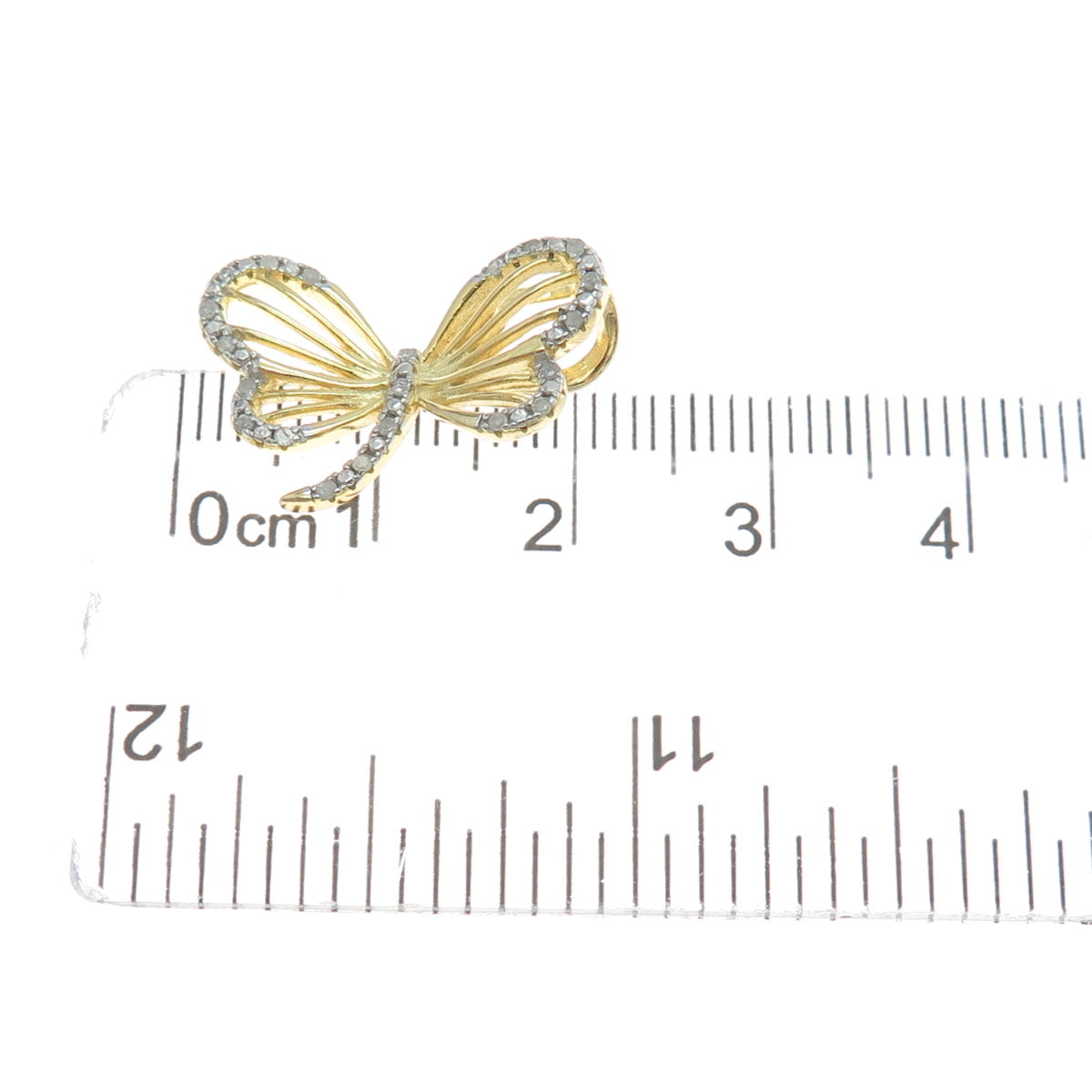 HAN Sterling Silver Gold Plated Real Round-Cut Diamond Butterfly Mini Pendant