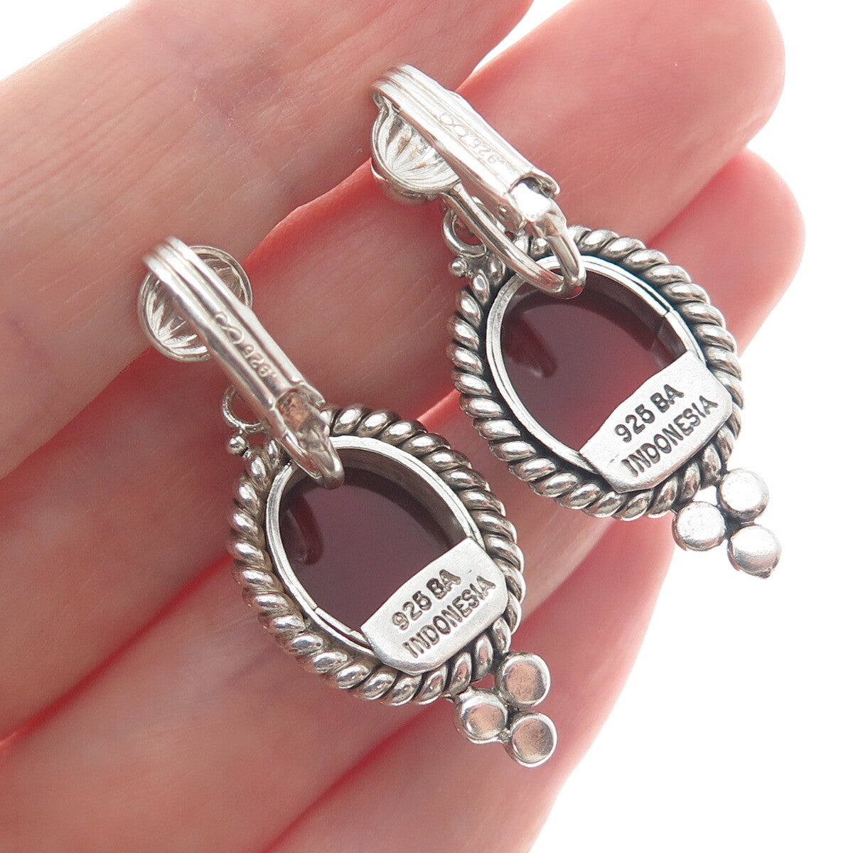 SUARTI BALI 925 Sterling Silver Vintage Carnelian Gem Clip on Dangle Earrings