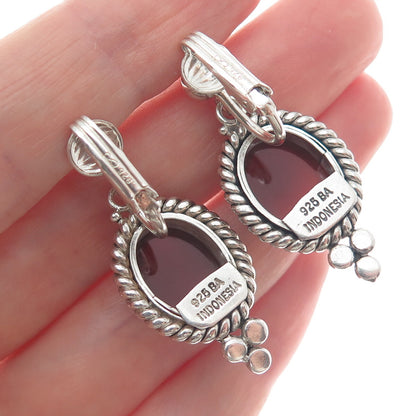 SUARTI BALI 925 Sterling Silver Vintage Carnelian Gem Clip on Dangle Earrings