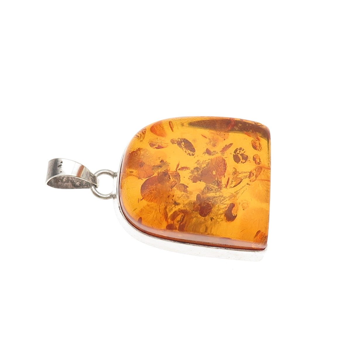 925 Sterling Silver Vintage Real Amber Modernist Pendant