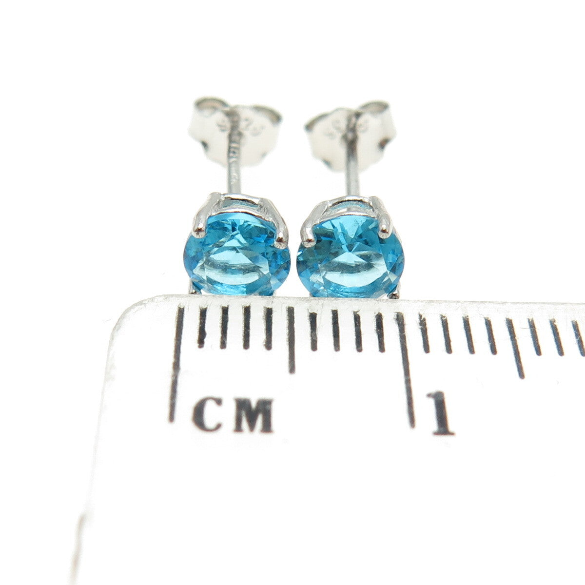 925 Sterling Silver Round-Cut Shaped Swiss Blue C Z Stud Earrings